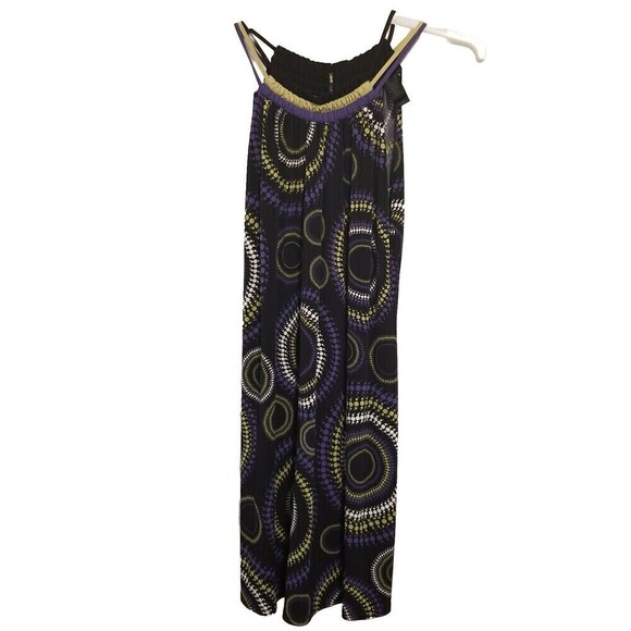 Axcess Womens Dress Black Purple Large Geometric Strappy Shift Summer - Picture 1 of 3